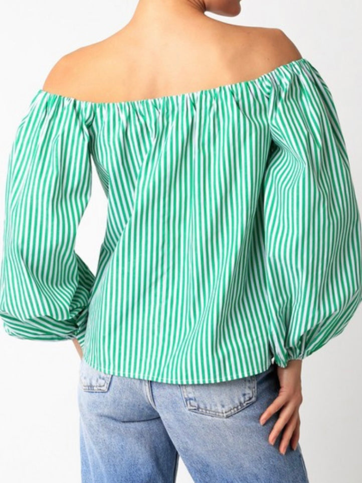 Green Stripe Off SHoulder Top