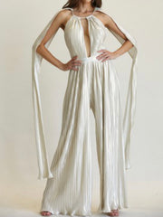 Gold White Pleated Jumpsuit