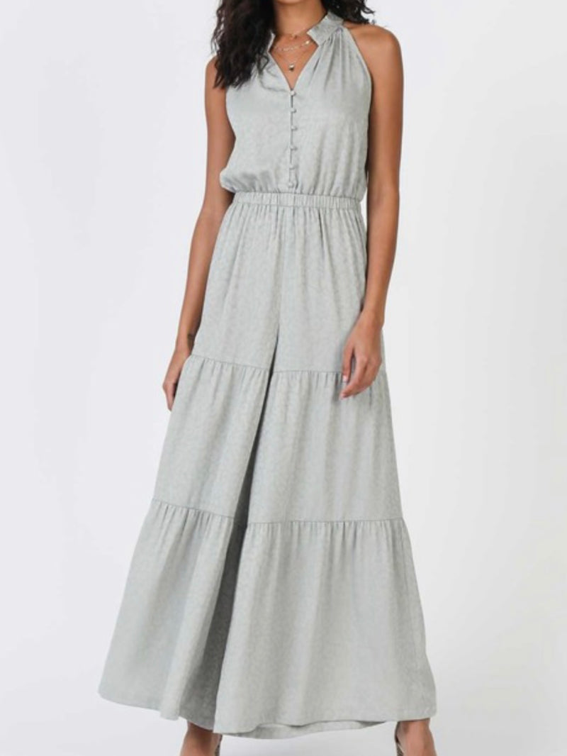 Sage Textured Tier Wide Leg Jumpsuit