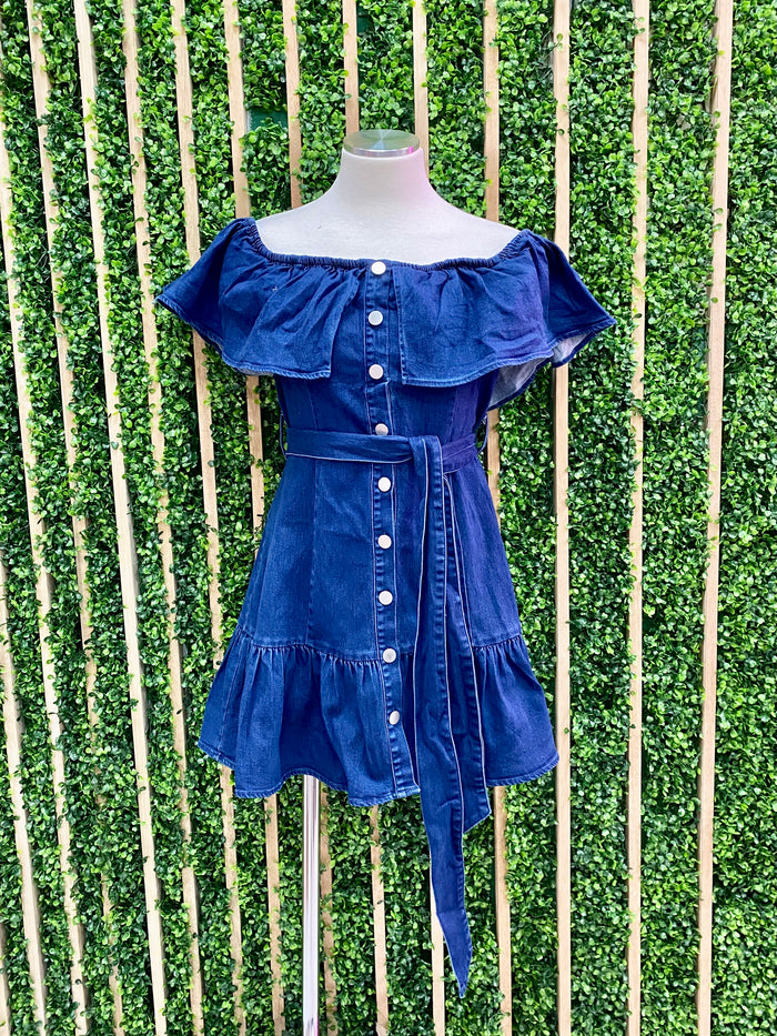 Off Shoulder Denim Short Dress