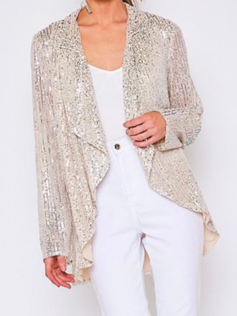 Taupe Sequin Drapery  Open Jacket