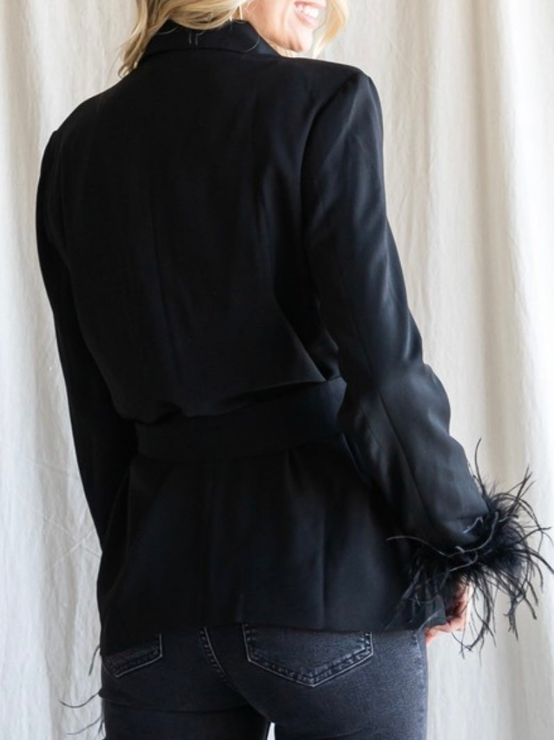 Black Feather Sleeve Blazer