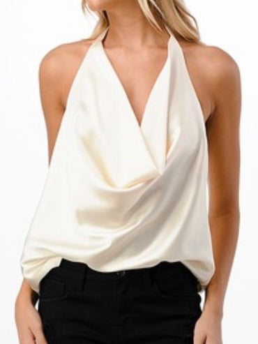 Satin Cowl Neck Halter Top