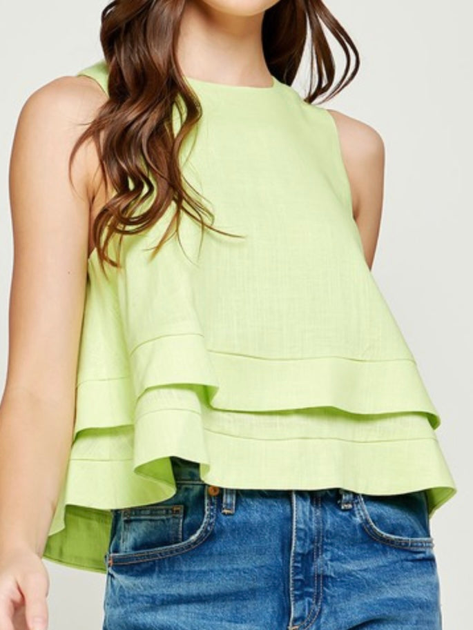 Lime Linen Layered Top