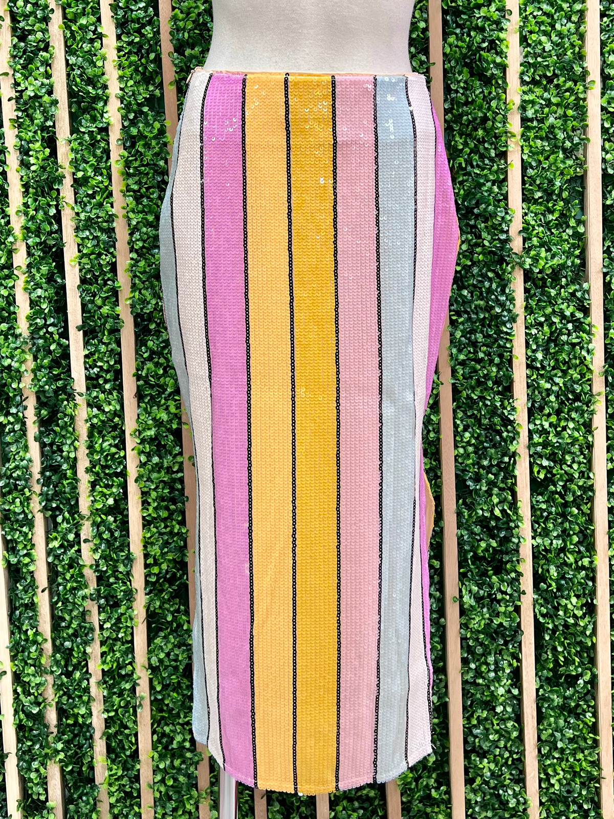 Sequin Striped Midi Skirt