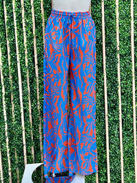 Blue Red Print Wide Leg Pant
