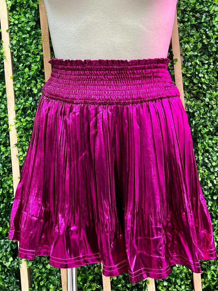 Plum Metallic Smocked Shorts