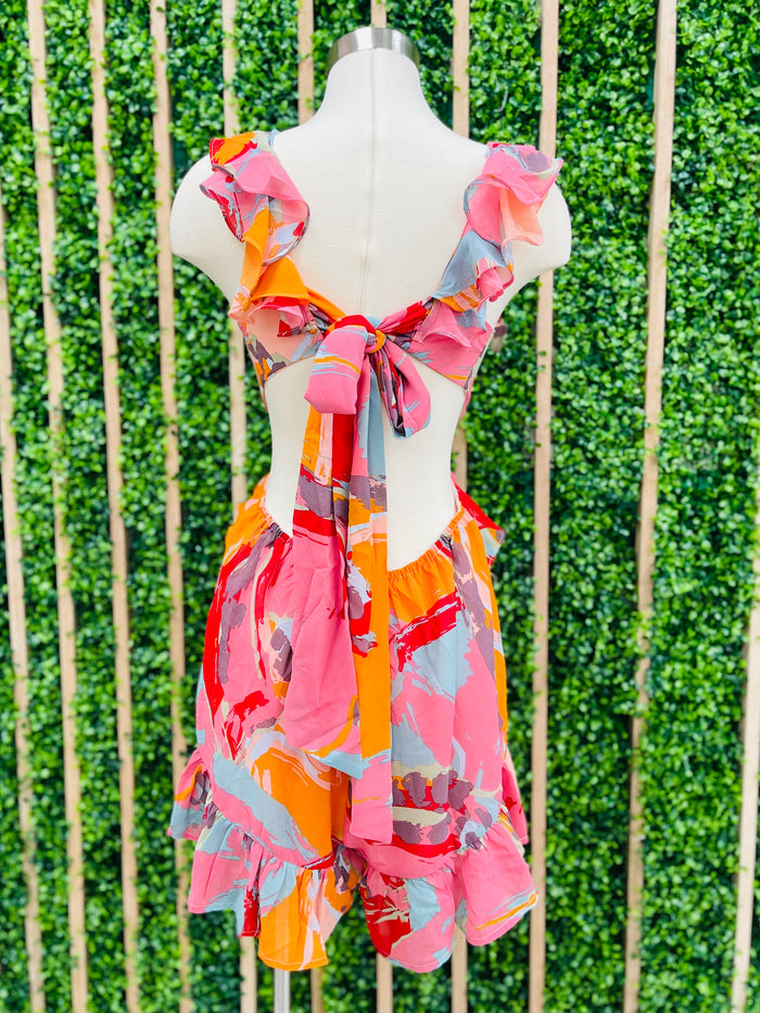 Orange Multi Print Cutout Romper