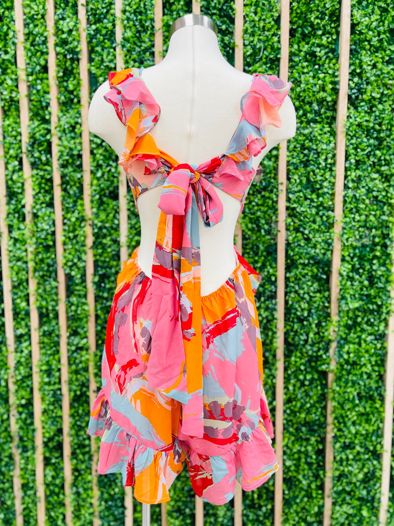 Orange Multi Print Cutout Romper