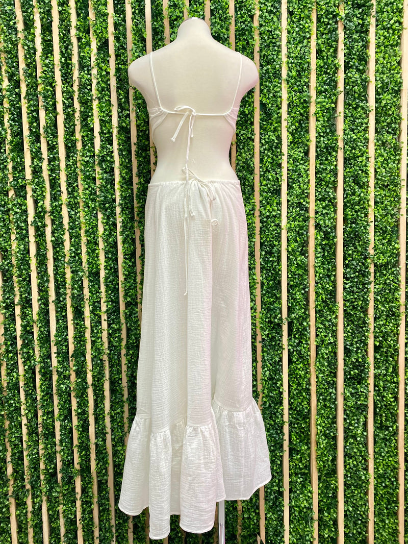 Exquisite White Gauze Open Back Maxi