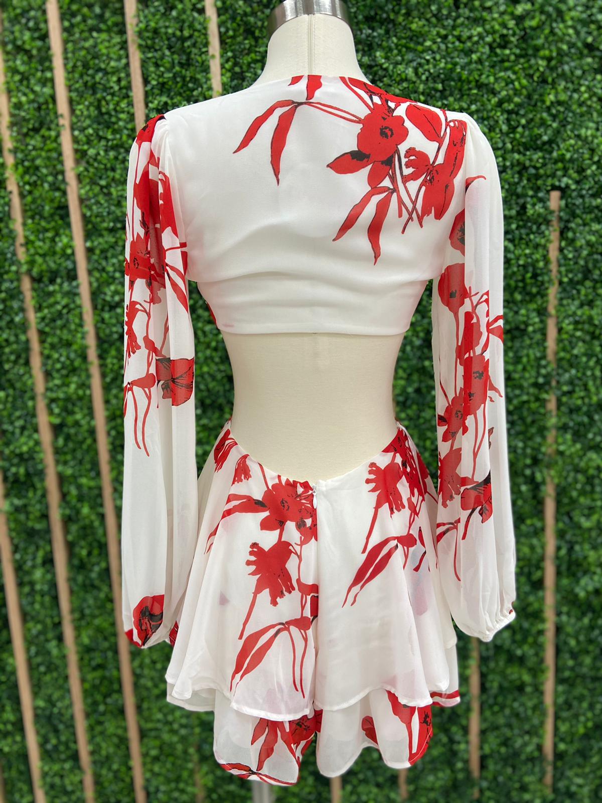 Red FLoral Cutout Romper
