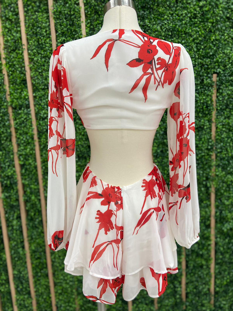 Red FLoral Cutout Romper