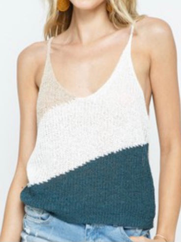 OatmeaL Color Block Knit Top