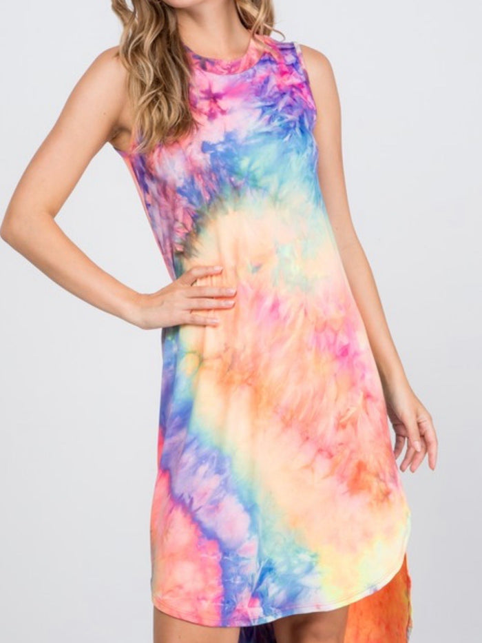 Royal Neon Tie Dye Hi Lo Dress