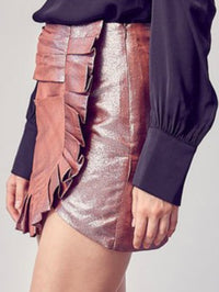 Metallic Side Ruffle Mini Skirt