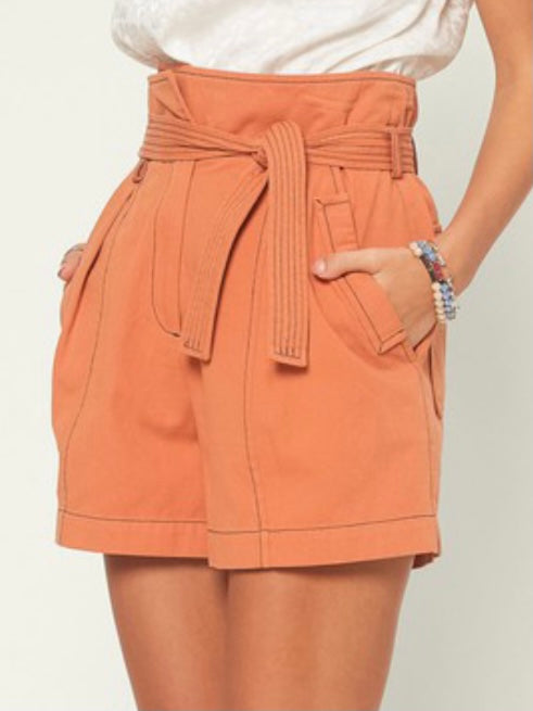 Contrast Stitch High Waist Shorts