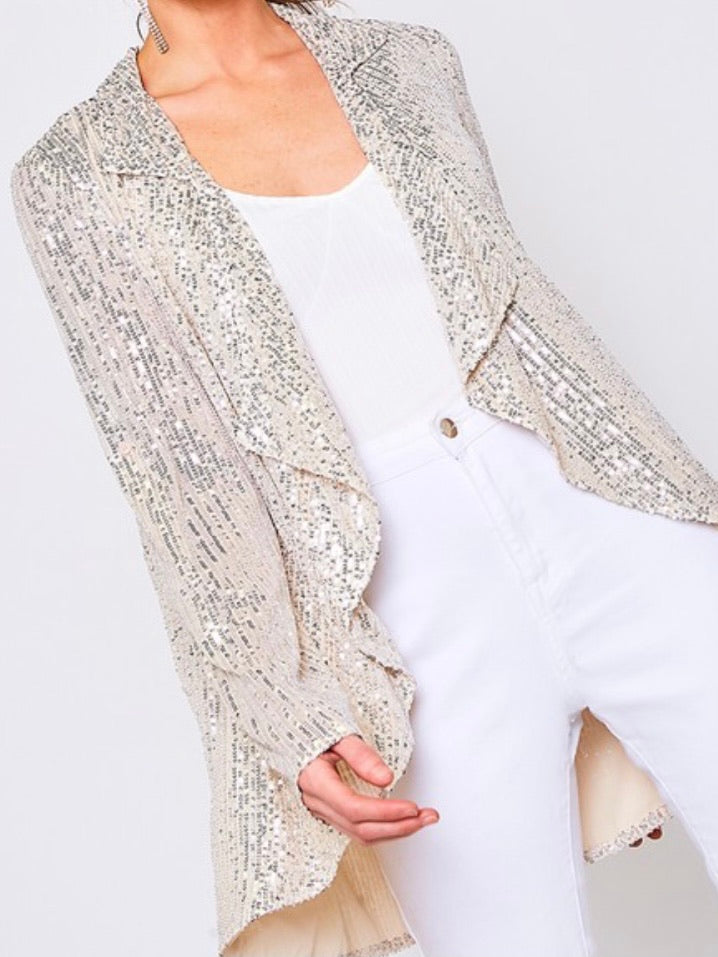 Taupe Sequin Drapery  Open Jacket