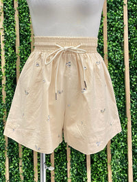 Cream Rhinestone Detail Short Pant Set