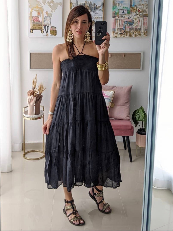 Black tiered maxi skirt