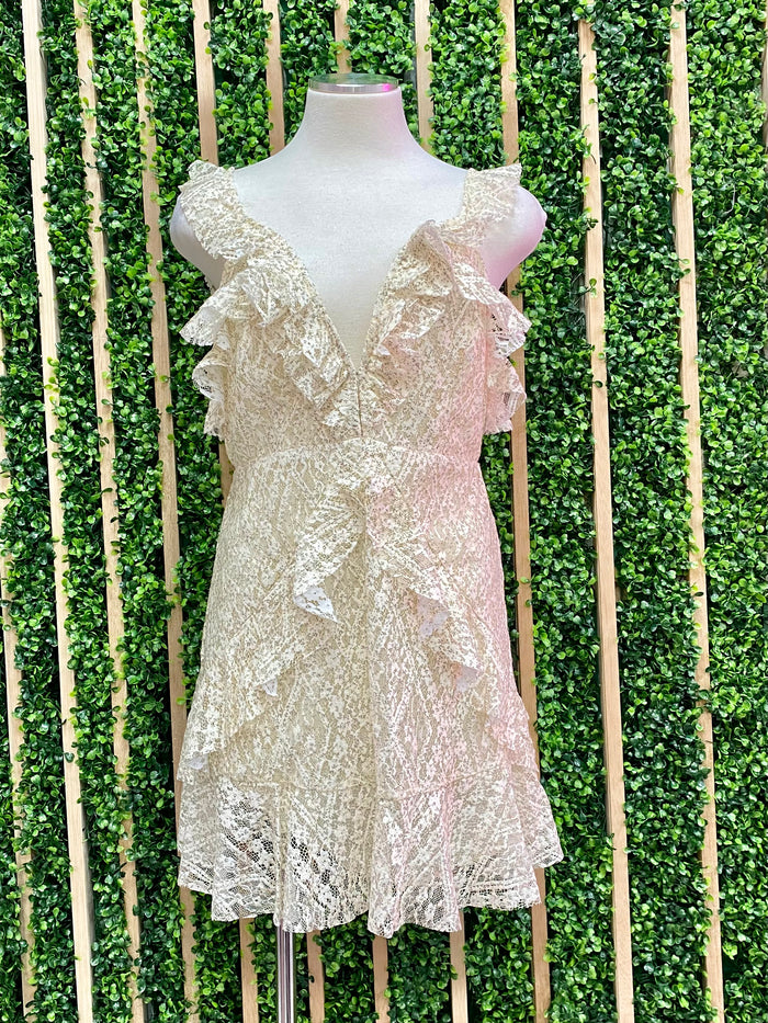 Cream Floral Lace Mini Dress