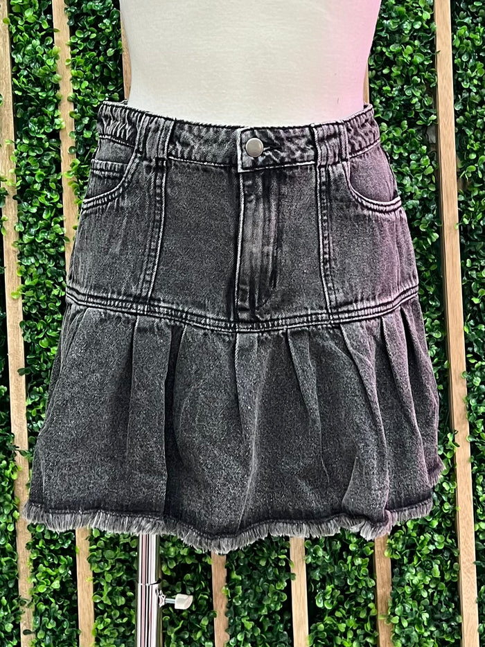 Black Acid Wash Pleated Skirt