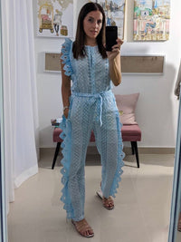 Ruffle Sleeve Eyelet Jumpsuit