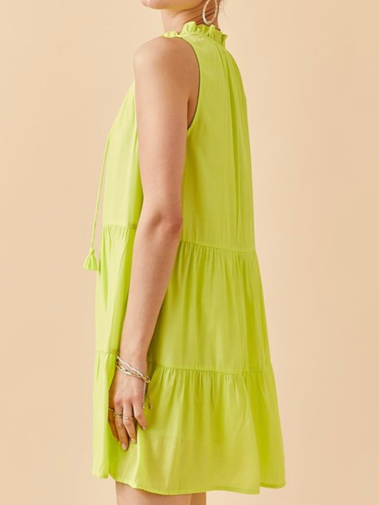 Lime Sleeveless TIered Short Dress