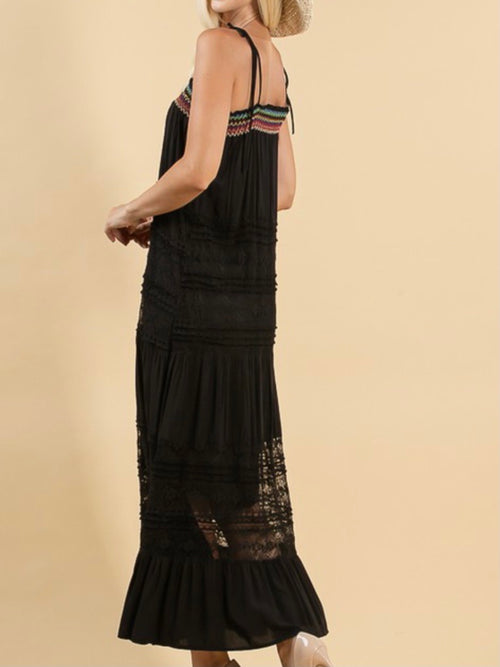 Black Contrast Lace Boho Dress