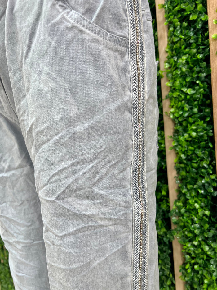 Rhinestone Trim Debim Jogger