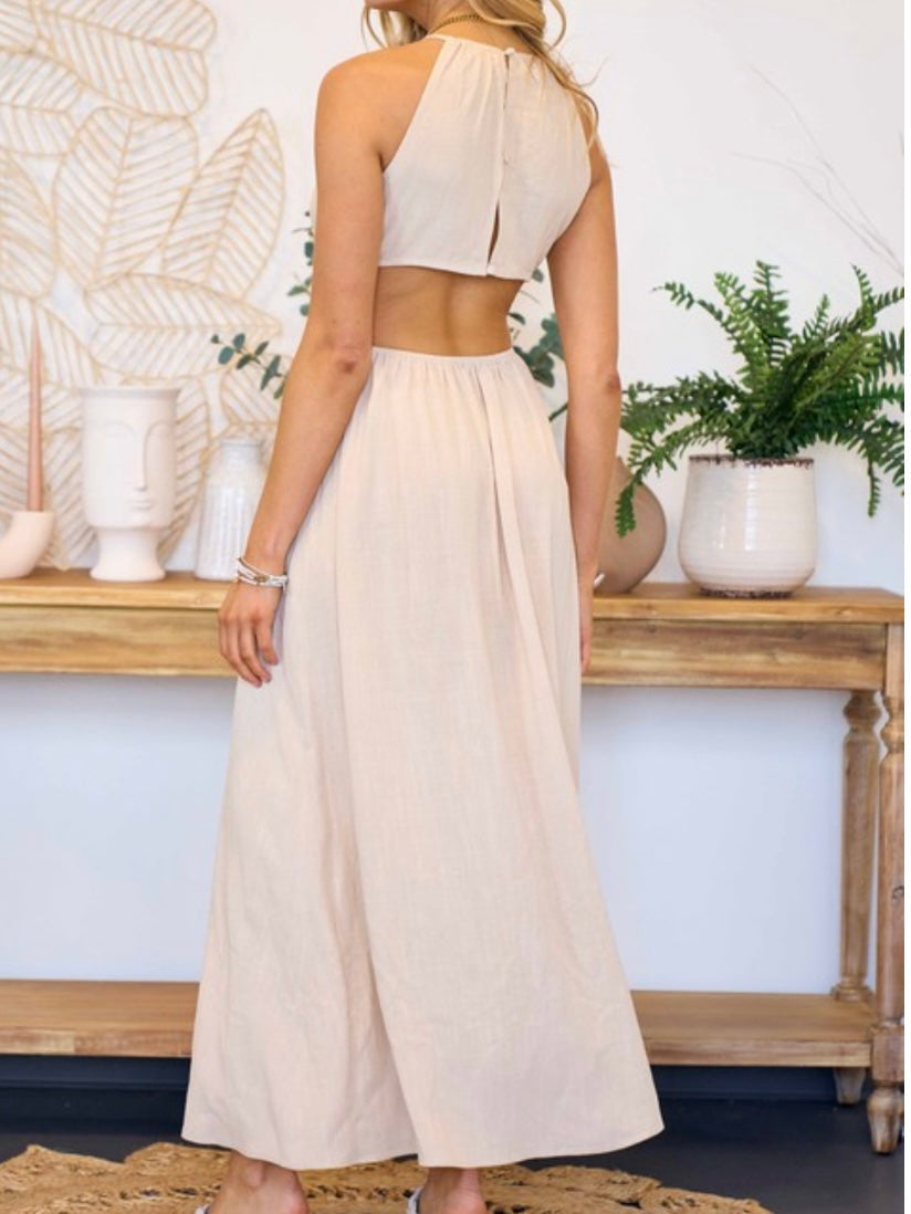 Taupe Linen Maxi Dress