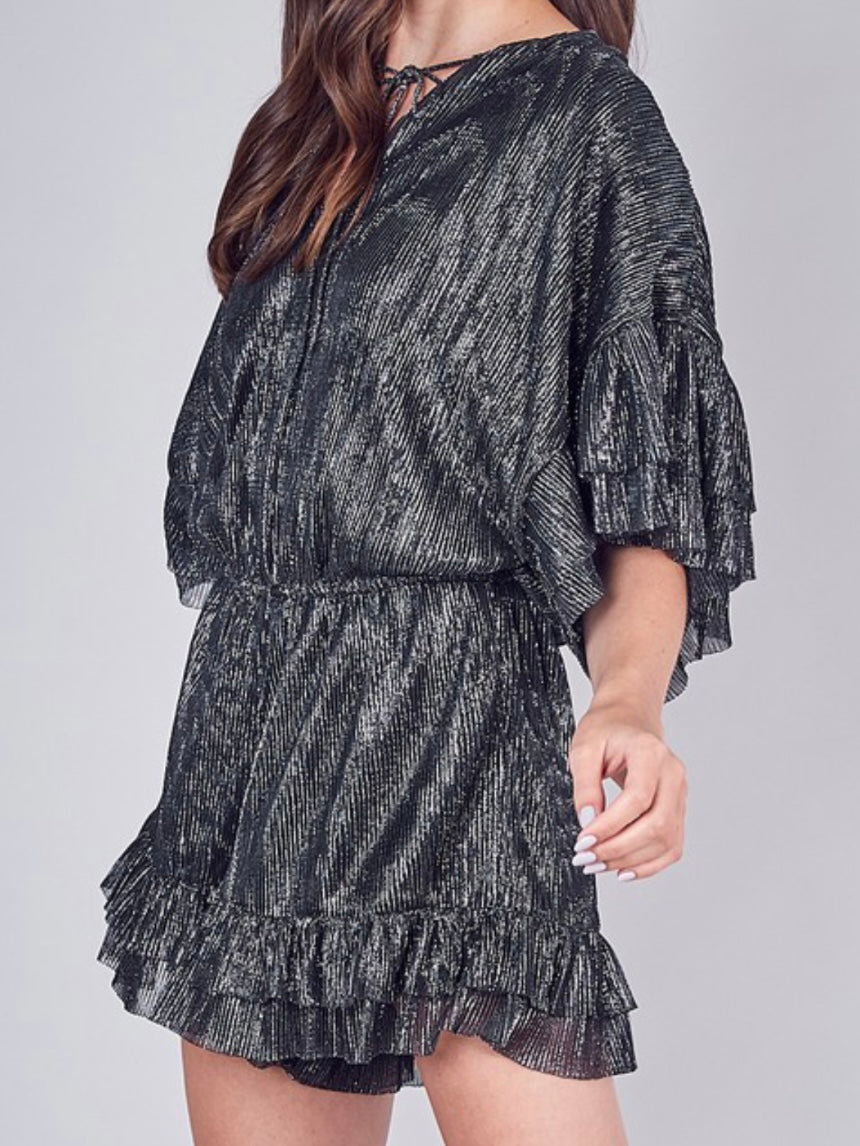 Silver Metallic Ruffle Romper