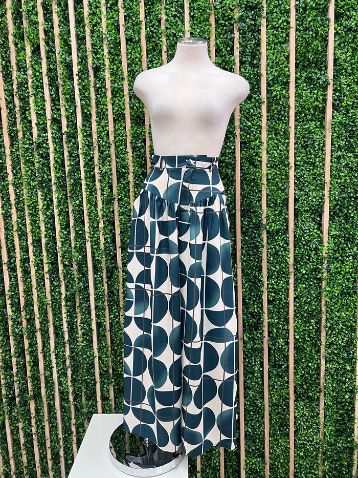 Dark Green GEo Wide Leg Pants
