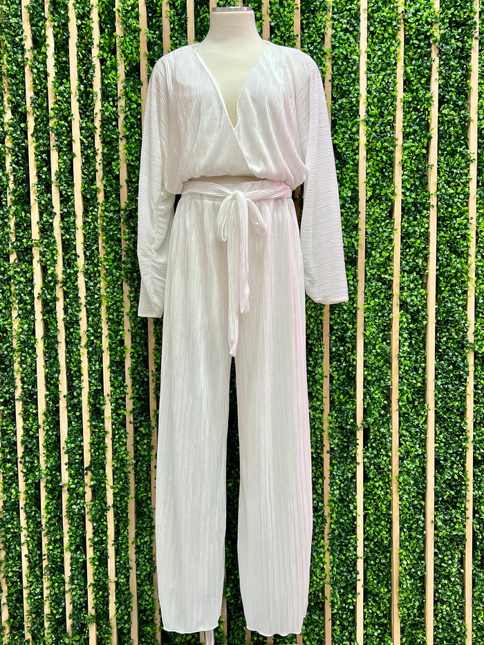 Ivory Pleated Long Sleeve Crop Top
