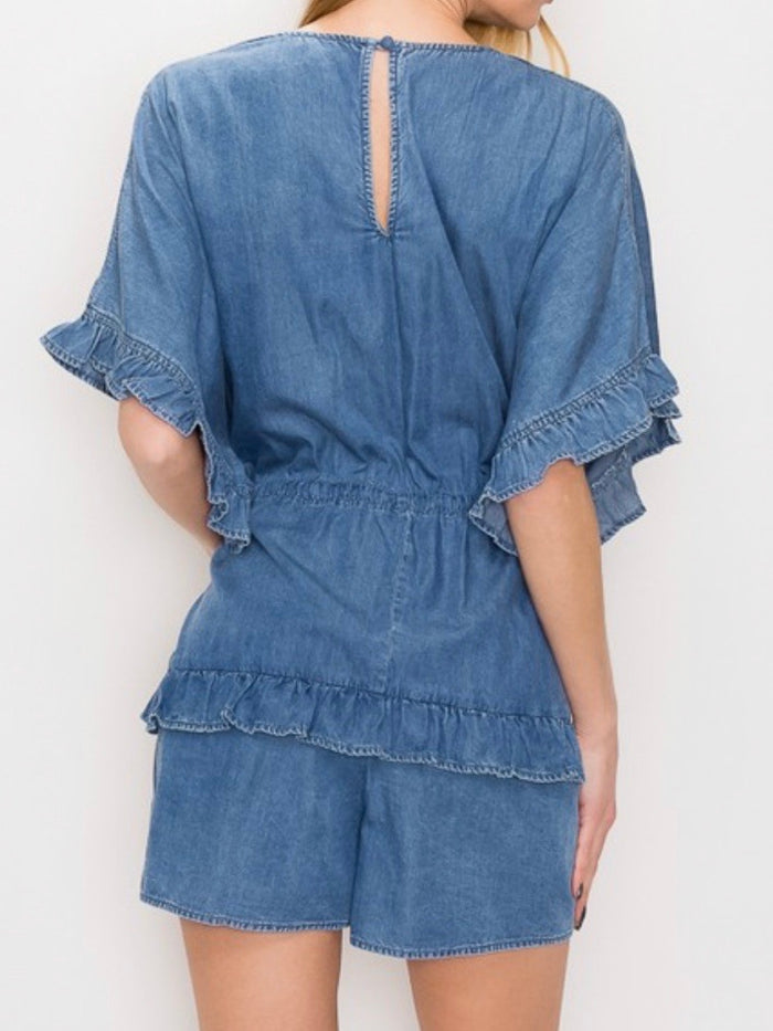 Denim Ruffle Romper