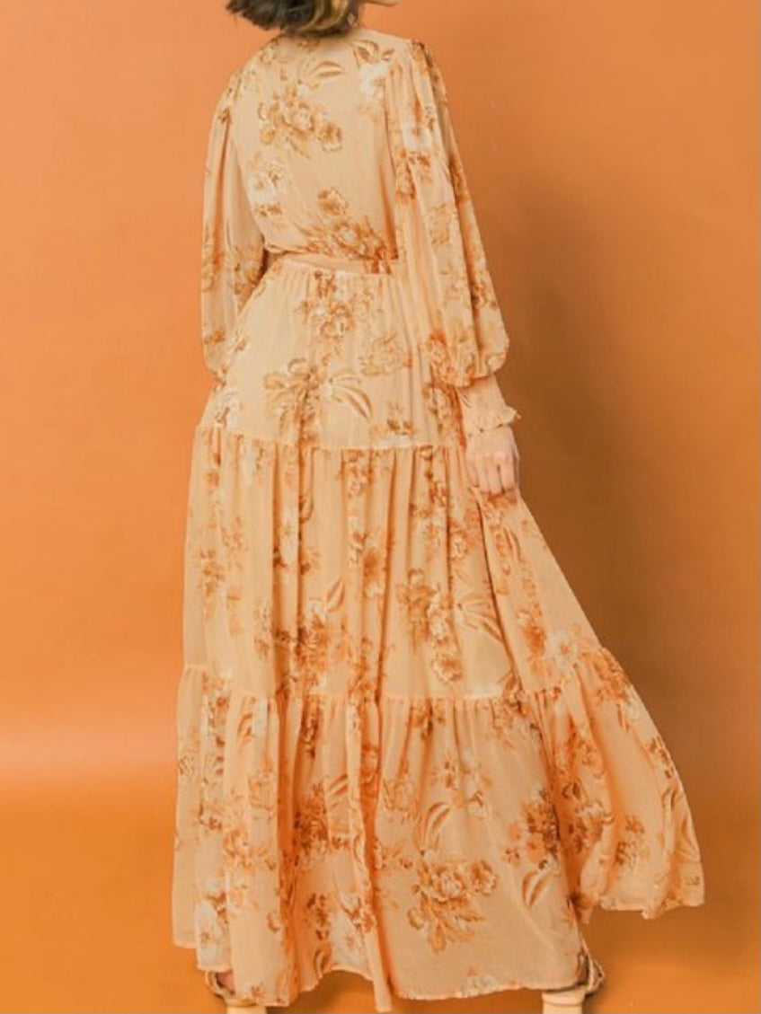 Peach Floral Button Down Maxi Dress