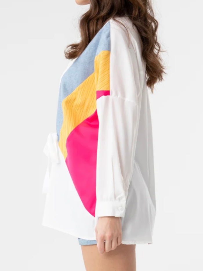 Color Blocked Button Down Blouse