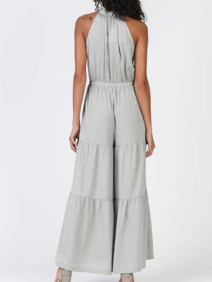 Sage Textured Tier Wide Leg Jumpsuit
