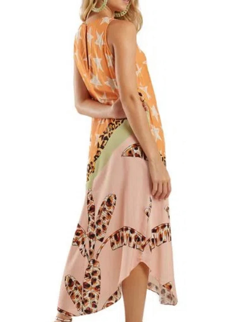 Tropical Print Cheetah Mixed Print Dress