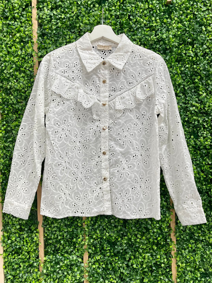 Eyelet Button Down Collar Blouse