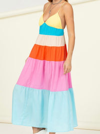 Color Block V Neck Maxi Dress