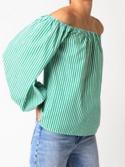 Green Stripe Off SHoulder Top