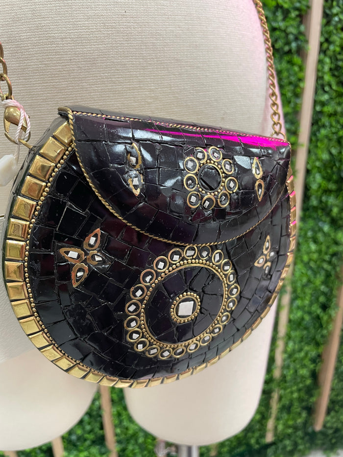 Black Mix Stone Vintage CLutch
