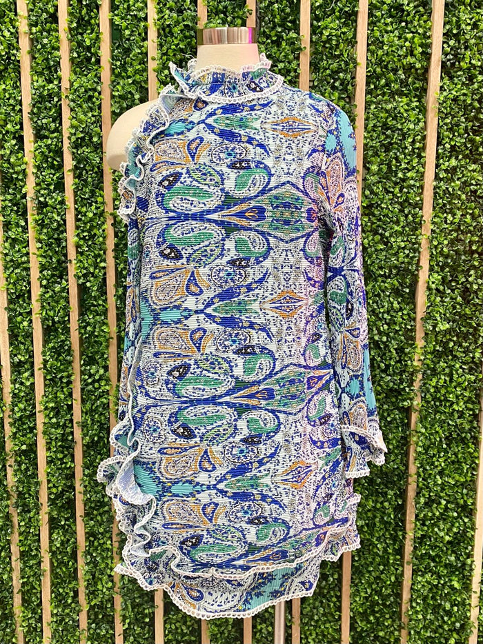 Paisley Blue Textured Cold Shoulder Dress