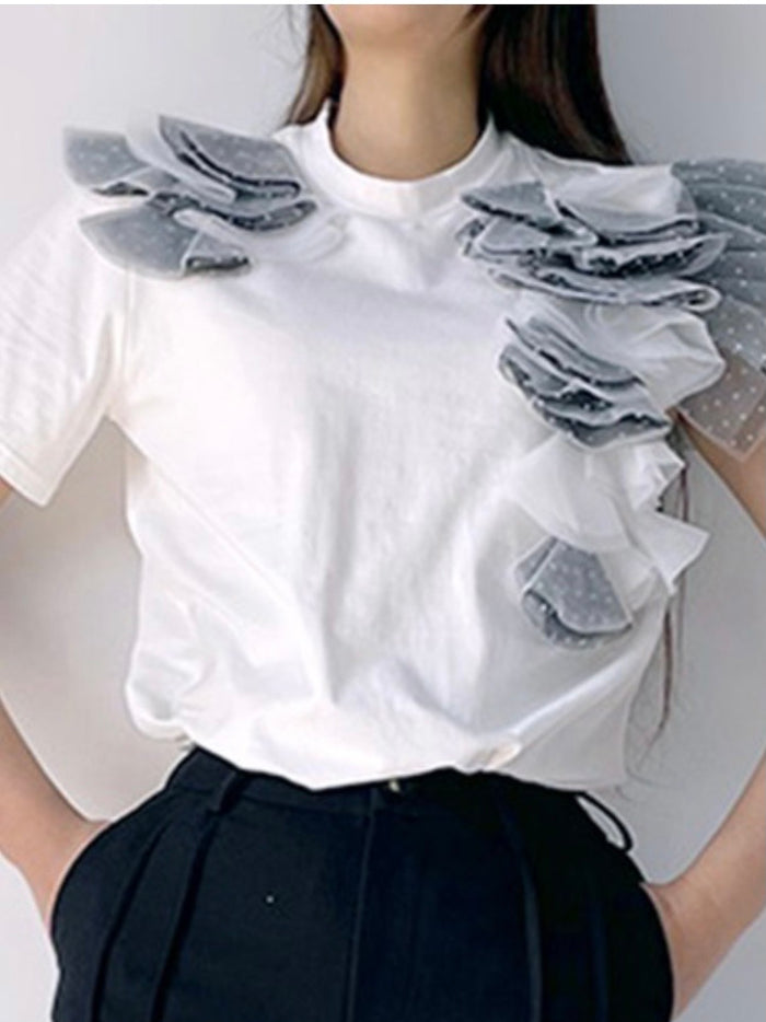 Polka Dot Lace Sleeve Shirt