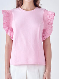 Pink Mixed Media Flutter Sleeve Top