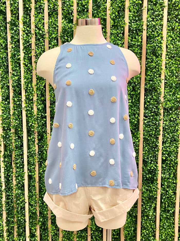 Pom Pom Detail Sleeveless Top