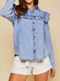 Ruffled Detail Denim blouse