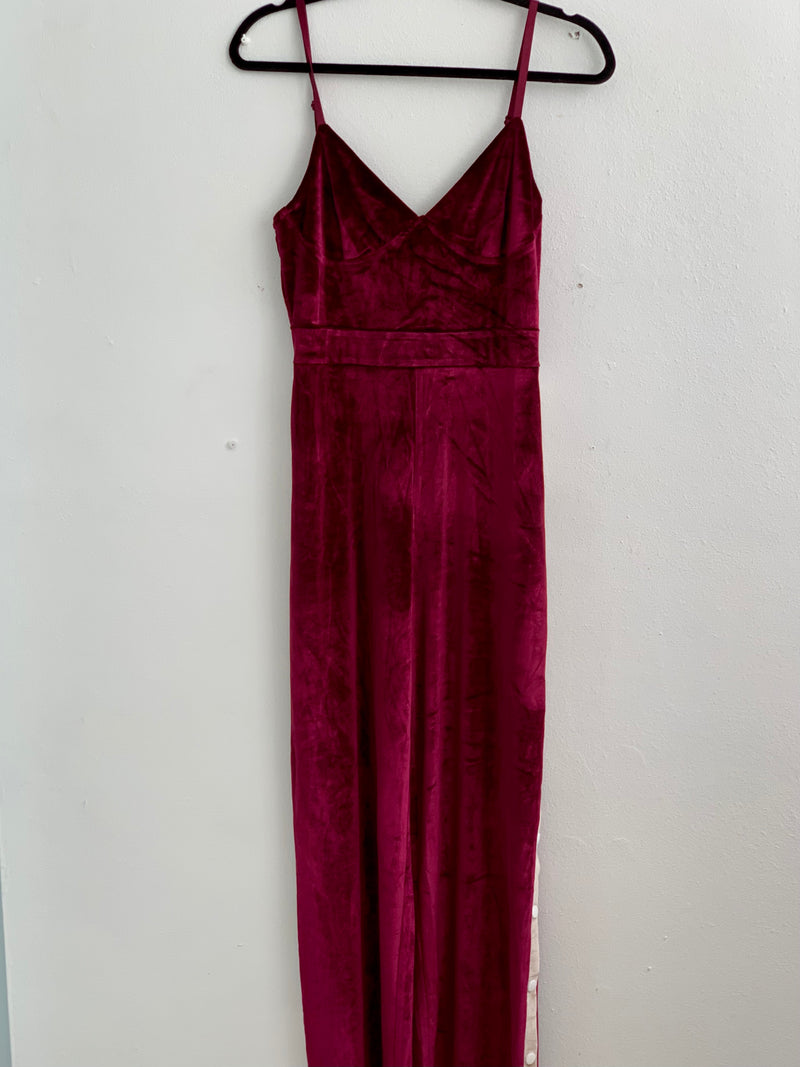 Velvet Burgundy Track Jumpsuit