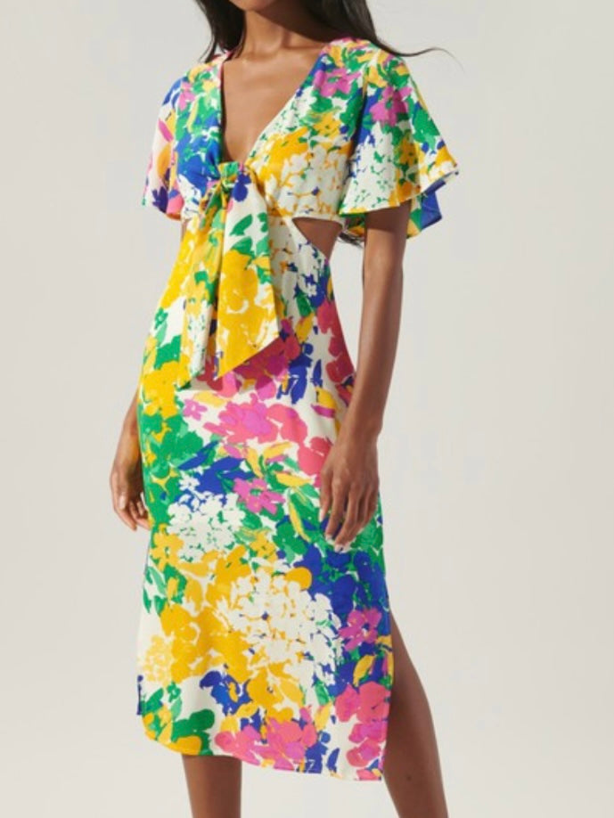 Delicate Yellow Floral Midi Dress