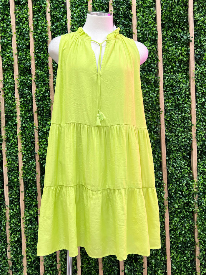 Lime Sleeveless TIered Short Dress